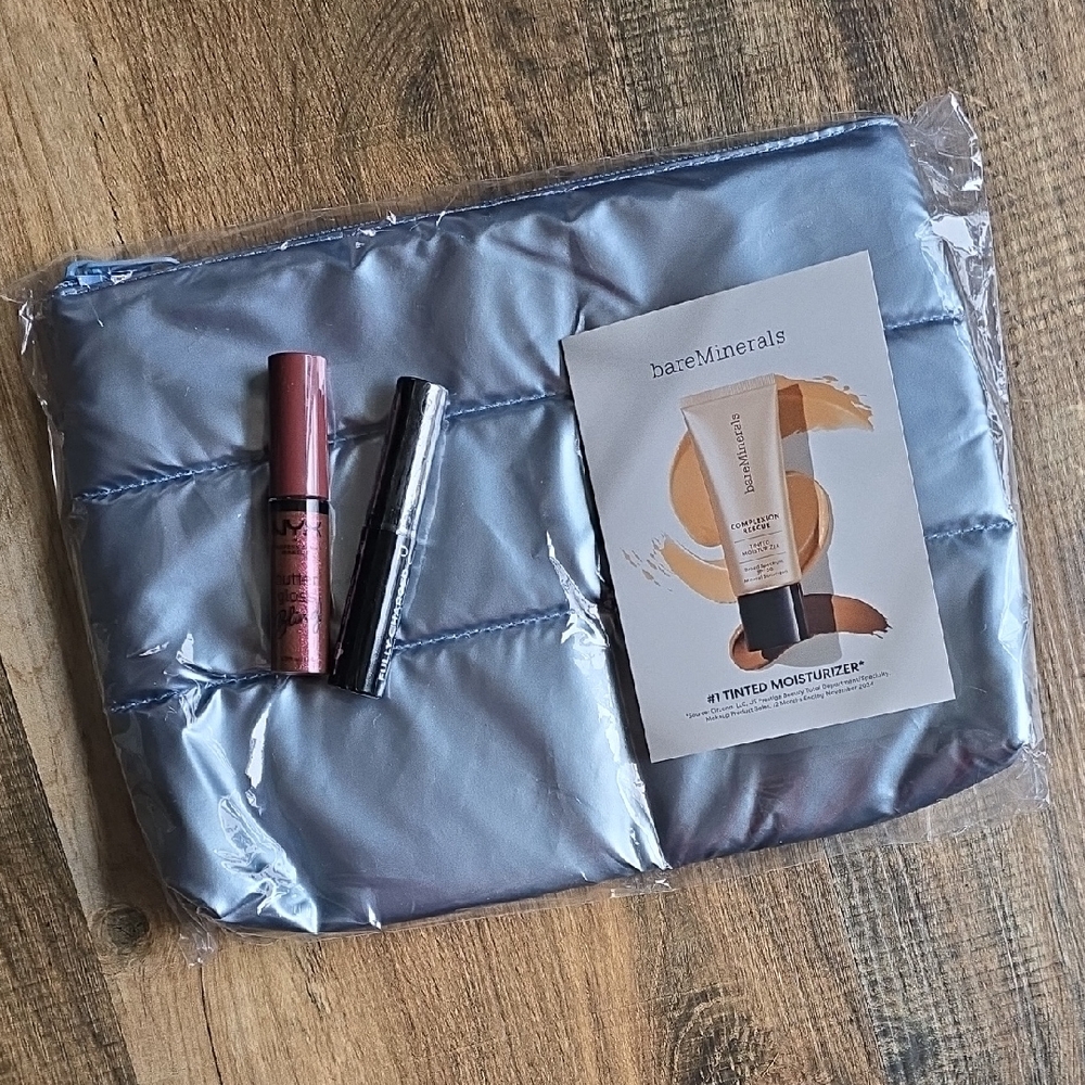 Pur Fully Charged Mascara Makeup Bundle W/ Metalic Blue Makeup Bag